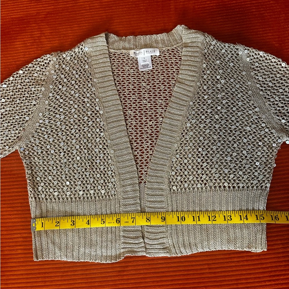 White House Black Market Gold & Sequined Cardigan - Women’s L - Picture 3 of 6